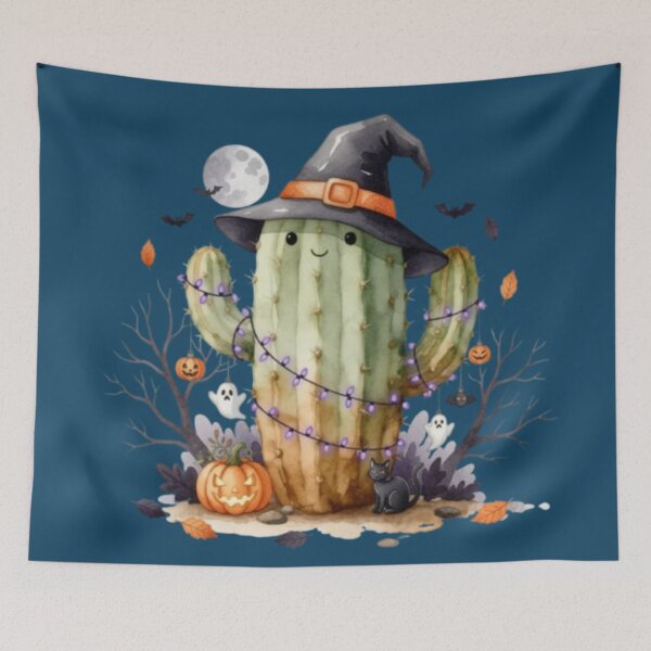 Item preview, Spooky Cute Halloween Cactus - Witch Hat & Pumpkins designed and sold by Syrupulse.