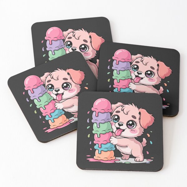 Item preview, Chibi Dog with Ice Cream Tower | Cute Kawaii Puppy Dessert Art designed and sold by ColorSplash123.
