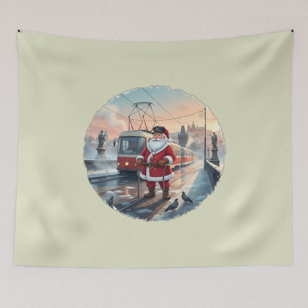 Item preview, Santa Conductor Prague Tram at Charles Bridge – Cinematic Cartoon designed and sold by FixwellStudio.