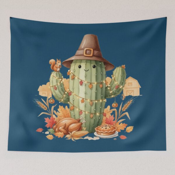 Item preview, Happy Thanksgiving Cactus - Pilgrim Hat & Fall Harvest designed and sold by Syrupulse.
