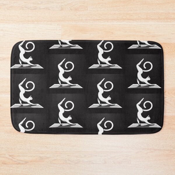Item preview, "Zen Cat Yoga Pose – Minimalist White Feline on Black" designed and sold by Dogandesighn.