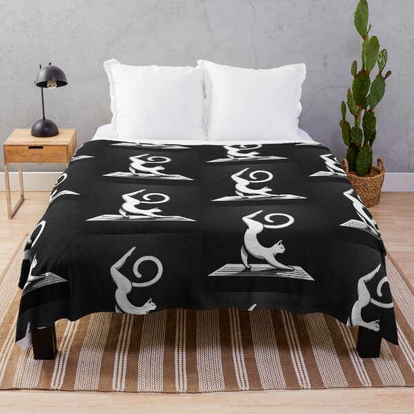 Item preview, "Zen Cat Yoga Pose – Minimalist White Feline on Black" designed and sold by Dogandesighn.