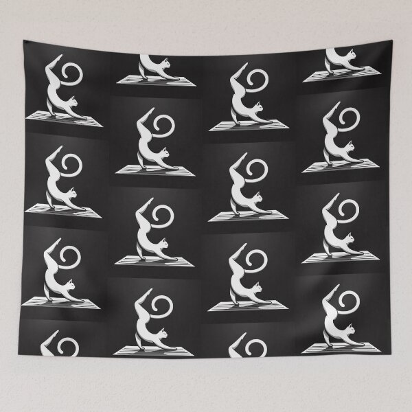 Item preview, "Zen Cat Yoga Pose – Minimalist White Feline on Black" designed and sold by Dogandesighn.