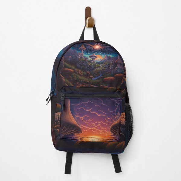 Item preview, A Psychedelic Mushroom Valley Underneath a Fiery, Cloud-Filled Portal Leading to a Distant, Otherworldly Sunrise designed and sold by Epsydon Designers.