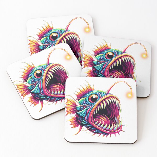 Item preview, Anglerfish art colorful neon designed and sold by BeebooDesign.