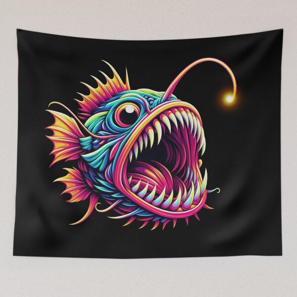 Item preview, Anglerfish art colorful neon designed and sold by BeebooDesign.