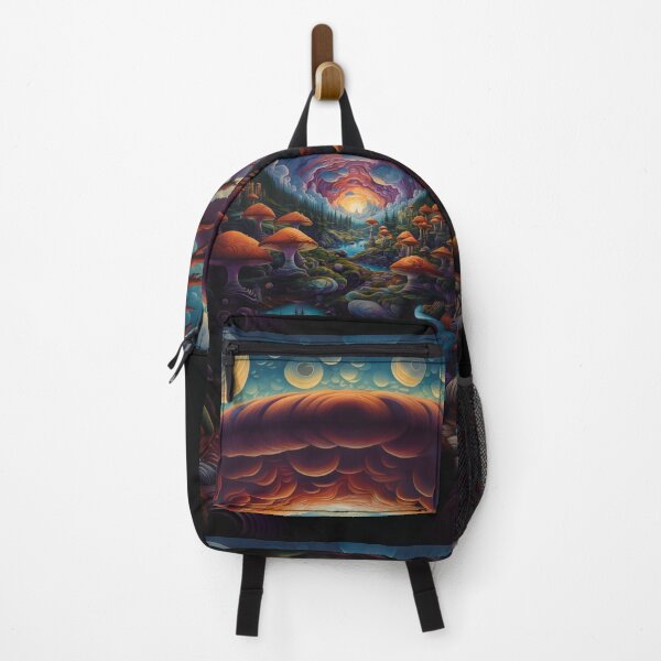 Item preview, A Psychedelic Mushroom Valley Underneath a Fiery, Cloud-Filled Portal Leading to a Distant, Otherworldly Sunrise designed and sold by Epsydon Designers.