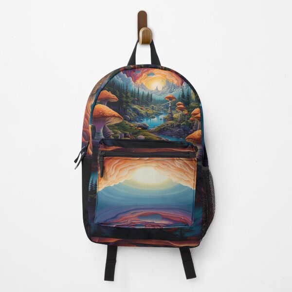 Item preview, A Psychedelic Mushroom Valley Underneath a Fiery, Cloud-Filled Portal Leading to a Distant, Otherworldly Sunrise designed and sold by Epsydon Designers.