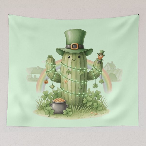 Item preview, Lucky St. Patrick's Day Cactus - Leprechaun & Shamrocks designed and sold by Syrupulse.