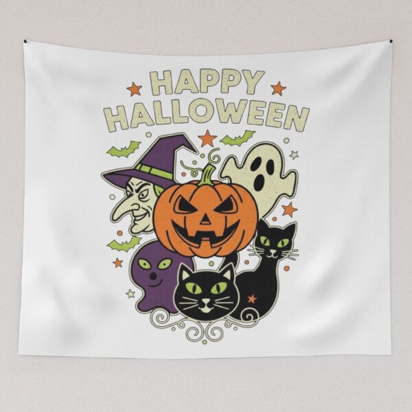 Item preview, Happy Halloween Vintage Die Cut Faces Classic Retro Poster designed and sold by Cellara91.