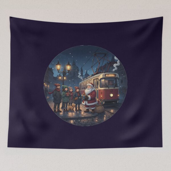 Artikelvorschau, Weihnachtsgeschenke an der Prager Straßenbahnhaltestelle – Szene in der Blauen Stunde entworfen und verkauft von FixwellStudio.