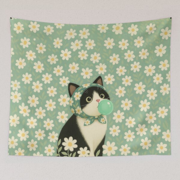 Item preview, Cute Daisy Cat with Bubblegum – Kawaii Floral Art designed and sold by BeebooDesign.