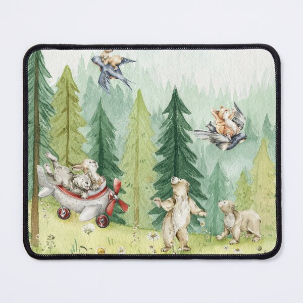Item preview, Forest Rabbits Bears Birds Airplane Squirrels Playtime Green Woods designed and sold by UtArt.