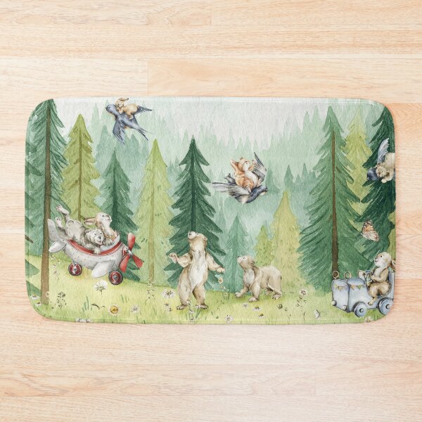 Item preview, Forest Rabbits Bears Birds Airplane Squirrels Playtime Green Woods designed and sold by UtArt.