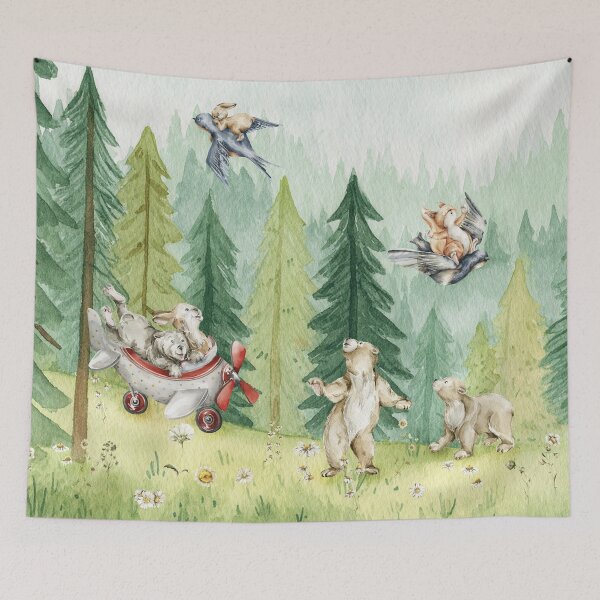 Item preview, Forest Rabbits Bears Birds Airplane Squirrels Playtime Green Woods designed and sold by UtArt.