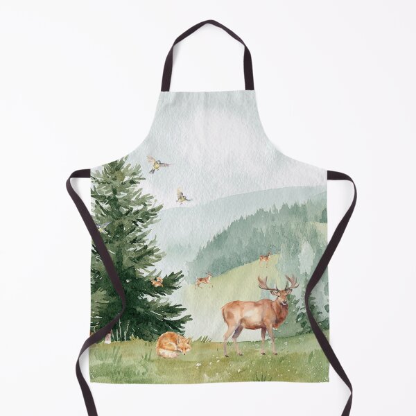 Item preview, Mountain Deer Fox Hedgehogs Birds Pines Misty Green Woodland Hills designed and sold by UtArt.