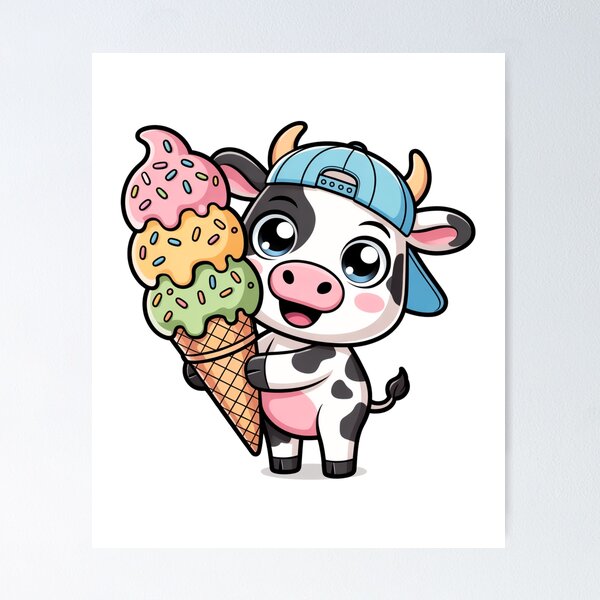 Item preview, Cow with Ice Cream | Cute Chibi Kawaii Dessert Cow Art designed and sold by ColorSplash123.