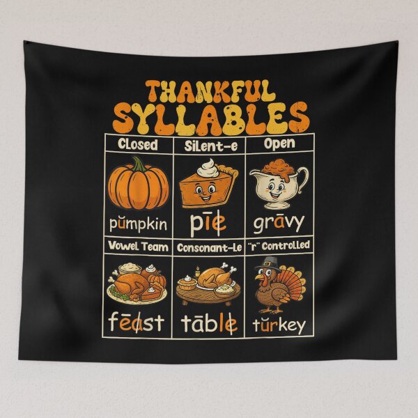 Item preview, Thankful Syllables Educational Chart, Thanksgiving Vocabulary Literacy Learning Poster designed and sold by EvelysEmelia.
