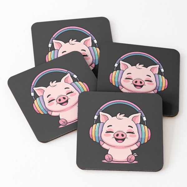 Item preview, Chibi Pig Listening to Headphones | Cute Kawaii Music Pig Art designed and sold by ColorSplash123.