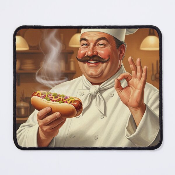 Item preview, "BEST HOTDOGS IN TOWN!" – Vintage 1950s Chef Hotdog Poster designed and sold by Cozy-Old-Pub.