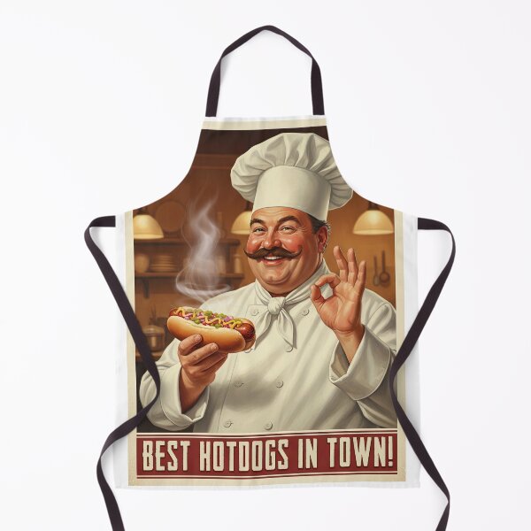Item preview, "BEST HOTDOGS IN TOWN!" – Vintage 1950s Chef Hotdog Poster designed and sold by Cozy-Old-Pub.