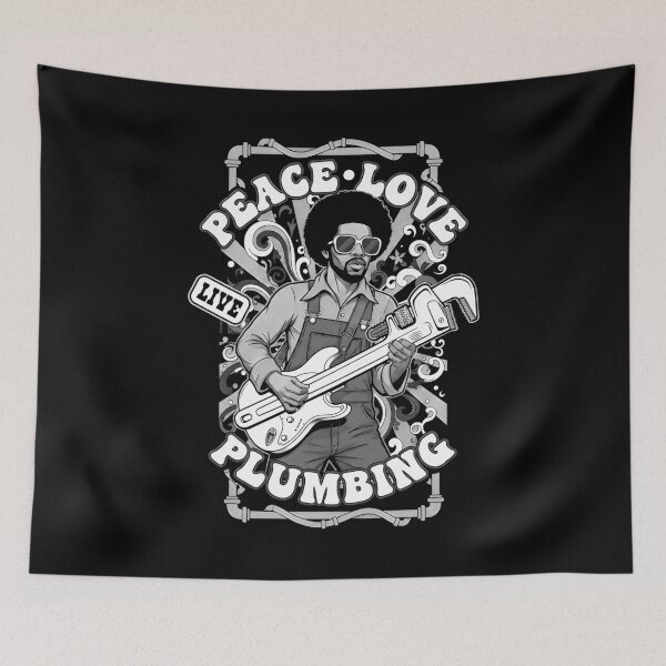Item preview, Funny Plumber Peace Love Plumbing Retro 70s Pipe Wrench designed and sold by GrandeDuc.