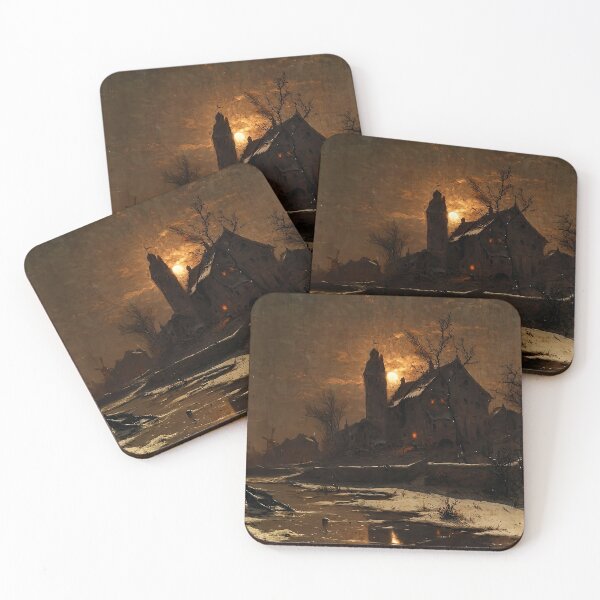 Item preview, Manor House with a Round Castle Tower in the Moonlight - Heinrich Gogarten designed and sold by darkgothicart.