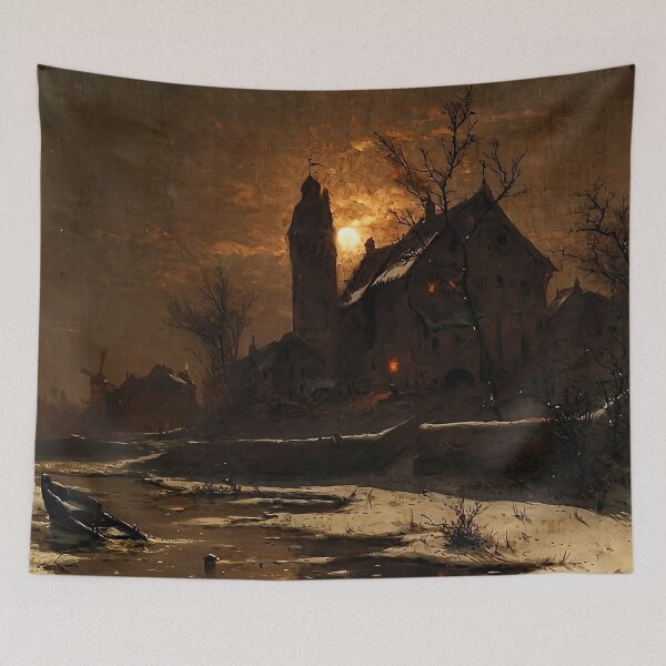 Item preview, Manor House with a Round Castle Tower in the Moonlight - Heinrich Gogarten designed and sold by darkgothicart.