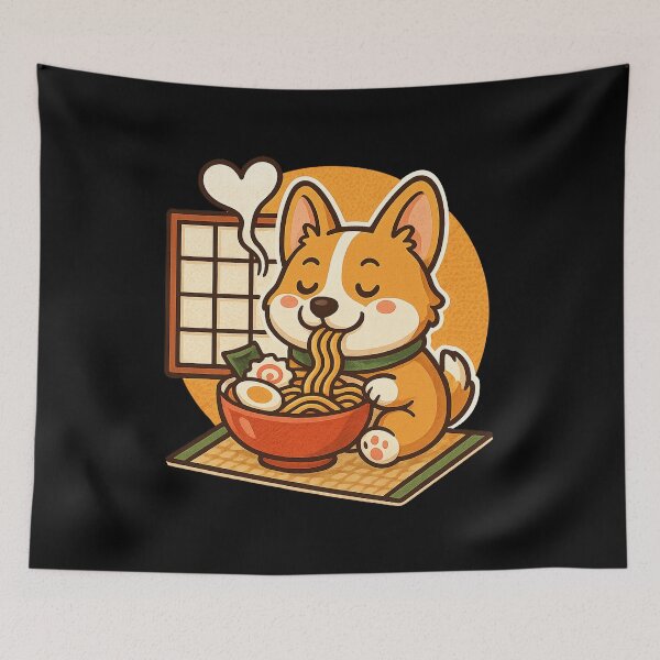 Item preview, Kawaii Corgi Eating Ramen Tatami Slurp Hour Funny Corgi Lover designed and sold by Bongocomic.