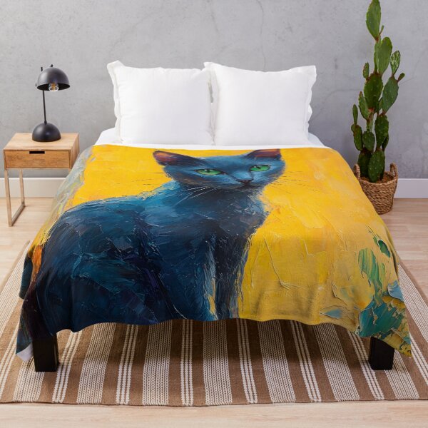 Item preview, Graceful Russian Blue Cat – Sunset Balcony Moment designed and sold by CuongArtLab.