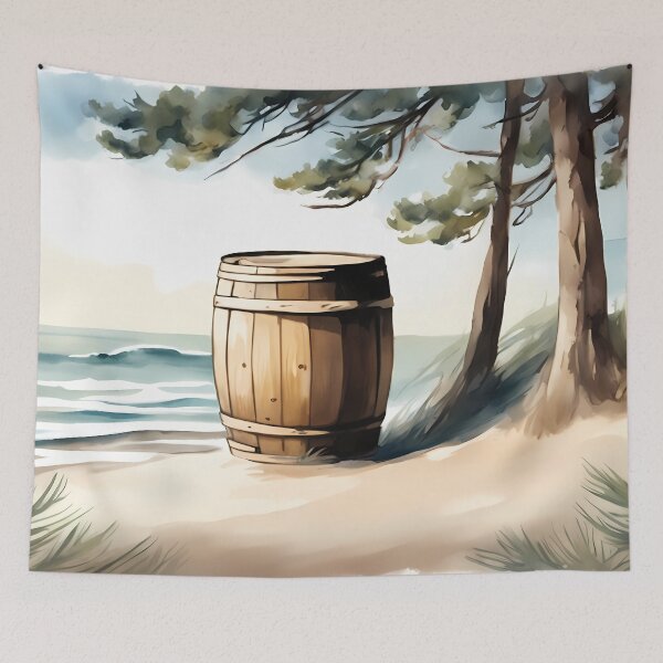 Item preview, Wooden Barrel on Beach designed and sold by CalmnessbyChoice.