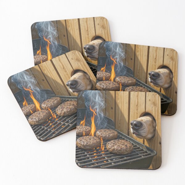 Item preview, Dog Smelling Hamburgers On a Barbecue Grill designed and sold by Maria Dryfhout.