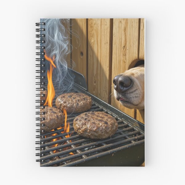 Item preview, Dog Smelling Hamburgers On a Barbecue Grill designed and sold by Maria Dryfhout.