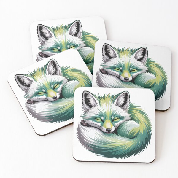 Item preview, Stylized Sleeping Fox: A Serene Green & White Graphic Illustration designed and sold by RudArtAI.