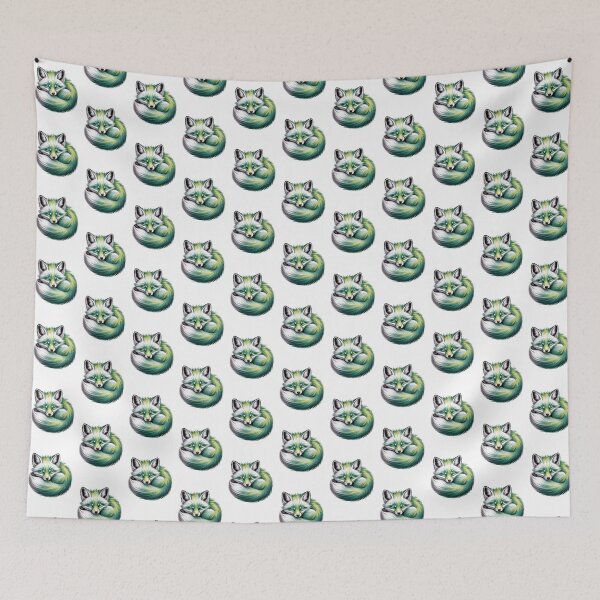 Item preview, Stylized Sleeping Fox: A Serene Green & White Graphic Illustration designed and sold by RudArtAI.