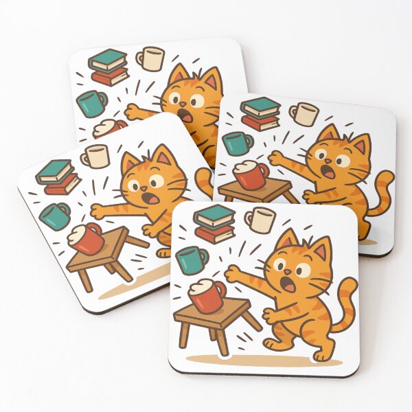 Item preview, Funny Orange Cat - Coffee Table Chaos Cartoon Sticker designed and sold by MeowLaugh.
