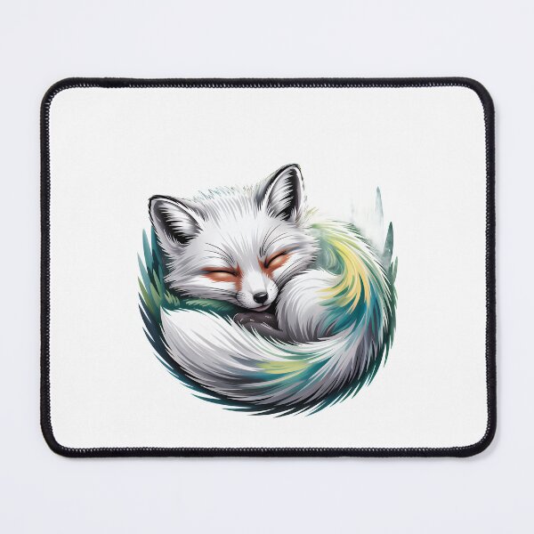 Item preview, Stylized Sleeping Arctic Fox: A Serene Green & Yellow Tail Illustration designed and sold by RudArtAI.