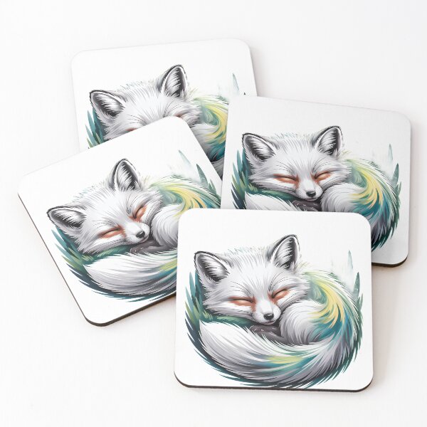 Item preview, Stylized Sleeping Arctic Fox: A Serene Green & Yellow Tail Illustration designed and sold by RudArtAI.