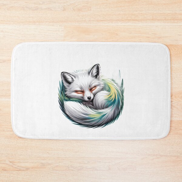 Item preview, Stylized Sleeping Arctic Fox: A Serene Green & Yellow Tail Illustration designed and sold by RudArtAI.
