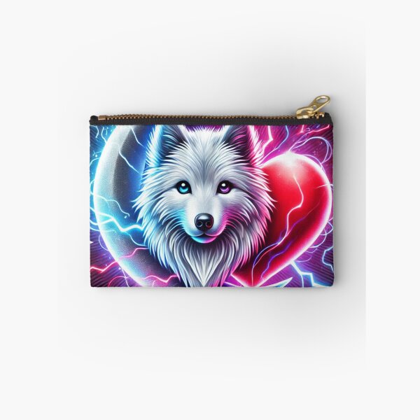 Item preview, Mystical white wolf with red heart and crescent moon designed and sold by Tommandjerry.