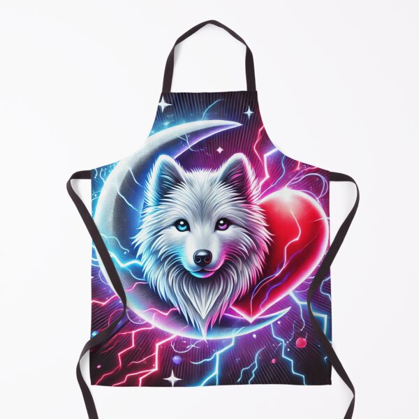 Item preview, Mystical white wolf with red heart and crescent moon designed and sold by Tommandjerry.