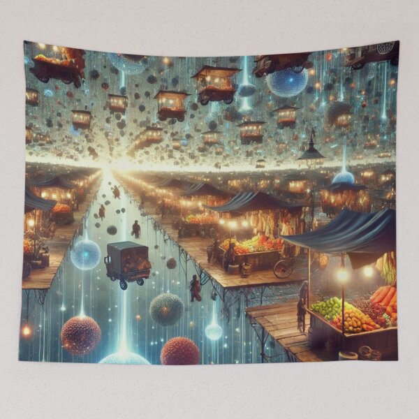 Item preview, Interdimensional floating market under cosmic light designed and sold by Tommandjerry.