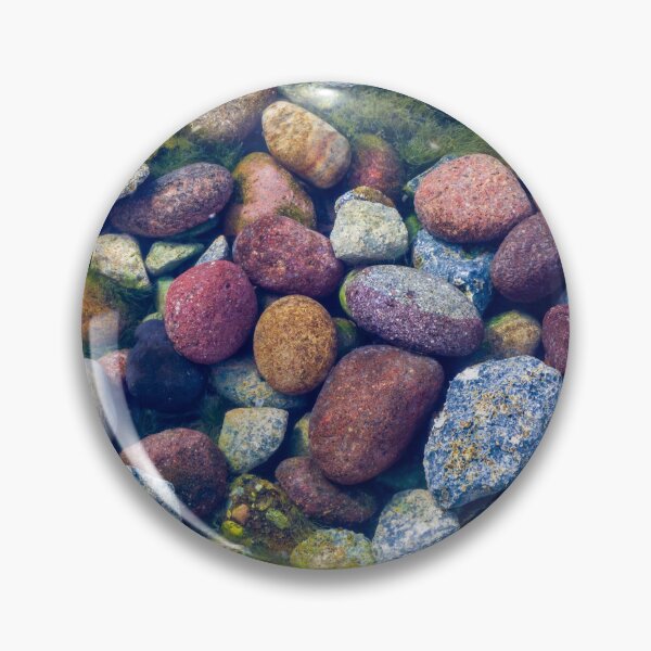 Item preview, Colorful Riverbed Stones Beneath Clear Water with Mossy Accents designed and sold by Nmallia.