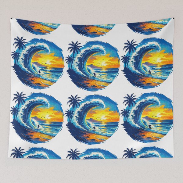 Item preview, Surfer Riding Ocean Wave at Sunset Artwork  designed and sold by ArtfulWeave.