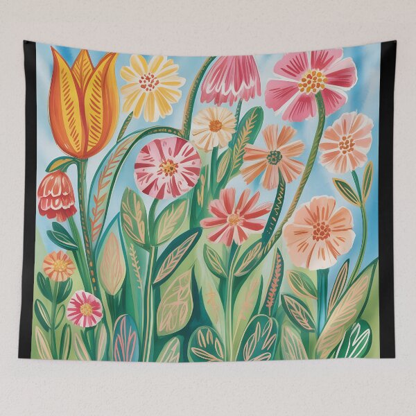 Item preview, Whimsical Watercolor Flower Garden – Vibrant Floral Illustration with Tulips and Blooms designed and sold by VividOrganica.