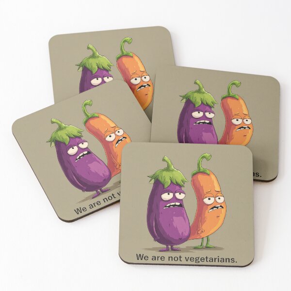 Item preview, We Are Not Vegetarians — Funny Eggplant and Pepper Cartoon designed and sold by casualnature.