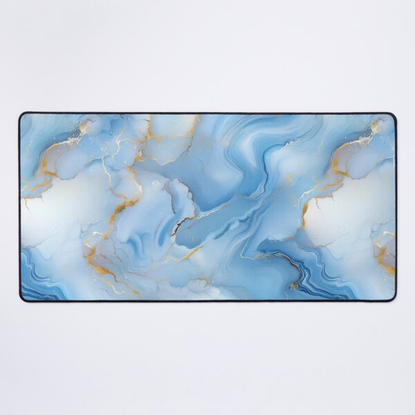Aperçu de l'œuvre Encre marbrée bleue Ciel blanc or fluide Texture abstraite de pierre océanique créée et vendue par MysticMarble.