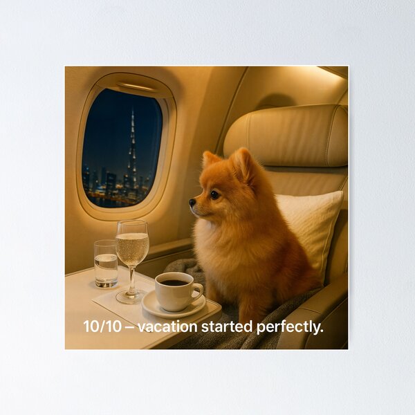 Item preview, 10/10 – Vacation Started Perfectly (AI Pomeranian Traveler) designed and sold by TsvietkovaArt.