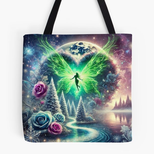 Item preview, Fairy with green wings in an enchanted winter world designed and sold by Tommandjerry.