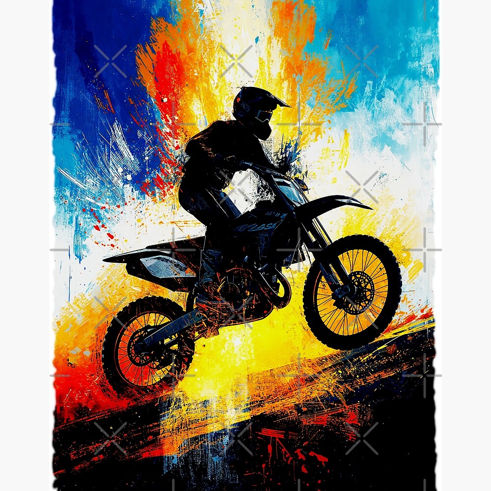 Motocross Rider Extreme Sports - Abstract Colorful Action Silhouette Art — Poster